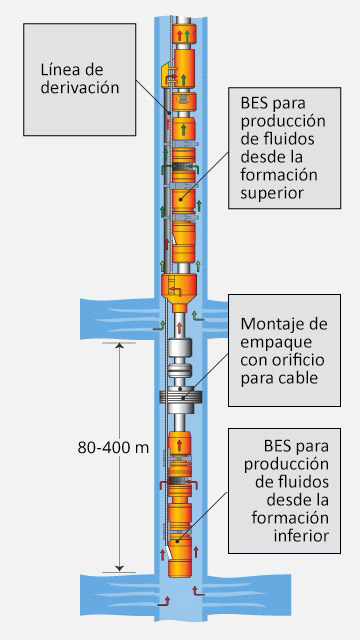 Ilustraci&oacute;n de sistema dual con BES que se utiliza en una operaci&oacute;n de inyecci&oacute;n durante la producci&oacute;n